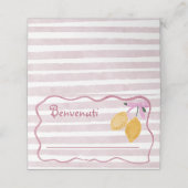 Girls Pink Stripes Lemon Watercolor Name Platzkarte (Außenseite Aufgefaltet)