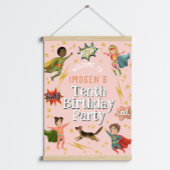 Girls Pink Superhero Kindergeburtstag Begrüßungsze Poster