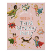 Girls Pink Superhero Kindergeburtstag Begrüßungsze Poster (Vorderseite)