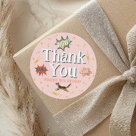 Girls Pink Superhero Kindergeburtstag Gefallen Runder Aufkleber