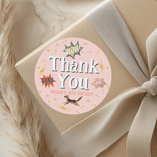 Girls Pink Superhero Kindergeburtstag Gefallen Runder Aufkleber