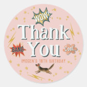 Girls Pink Superhero Kindergeburtstag Gefallen Runder Aufkleber (Vorderseite)