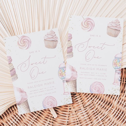 Girls' Pink Sweet One Candy Ice Creme 1. Geburtsta Einladung