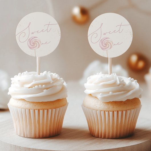 Girls' Pink Sweet One Candy Ice Creme 1. Geburtsta Runder Aufkleber