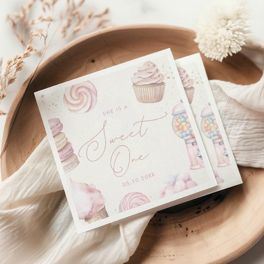 Girls' Pink Sweet One Candy Ice Creme 1. Geburtsta Serviette
