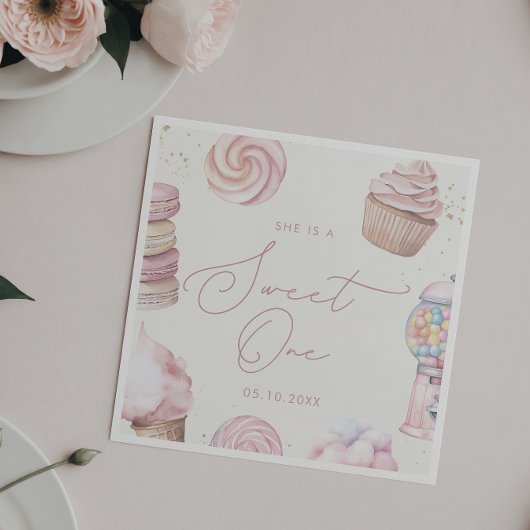 Girls' Pink Sweet One Candy Ice Creme 1. Geburtsta Serviette