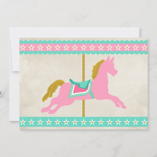 Girl's Pink Turquoise Gold Carousel Party Einladung (Rückseite)