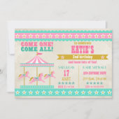 Girl's Pink Turquoise Gold Carousel Party Einladung (Vorderseite)