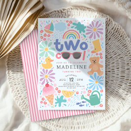 Girls Pink Two Cool Summer Splash Second Birthday Einladung