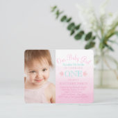 Girls Pink und Aquamarin Blue First Birthday Party Einladung (Stehend Vorderseite)