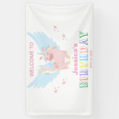 Girls Pink Unicorn Magical Day Birthday Party Banner (Vertikal)