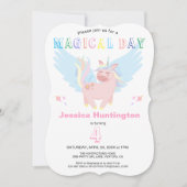 Girls Pink Unicorn Magical Day Birthday Party Einladung (Vorderseite)