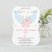 Girls Pink Unicorn Magical Day Birthday Party Einladung (Stehend Vorderseite)
