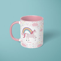 Girls Pink Unicorn Rainbow Sparkle mit Name Tasse