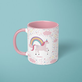 Girls Pink Unicorn Rainbow Sparkle mit Name Tasse