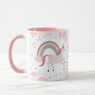 Girls Pink Unicorn Rainbow Sparkle Tasse