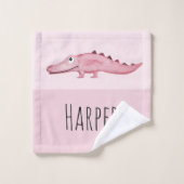 Girl's Pink Watercolor Crocodile Safari Baby Kind Badhandtuch Set (Waschlappen)