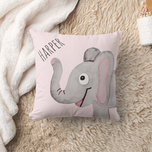 Girl's Pink Watercolor Elephant Safari Kinderzimme Kissen (Decke)