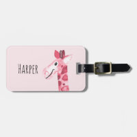 Girl's Pink Watercolor Giraffe Safari & Kinder Nam