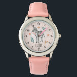 Girls Pink Watercolor Safari Zebra und Name Kinder Armbanduhr<br><div class="desc">Diese trendige und niedliche Kinderuhr verfügt über einen Zebra-Cartoon und Aquarellfarben-Blume und bietet Platz für Sie,  um Ihren Mädchennamen in einer schönen Typografie hinzuzufügen. Das perfekte Geschenk für alle Safari-Tierfreunde.</div>