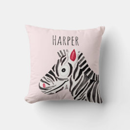 Girl's Pink Watercolor Zebra Safari Baby Kinderzim Kissen