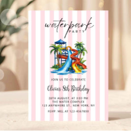 Girls Pink Waterpark Birthday Invitation Einladung
