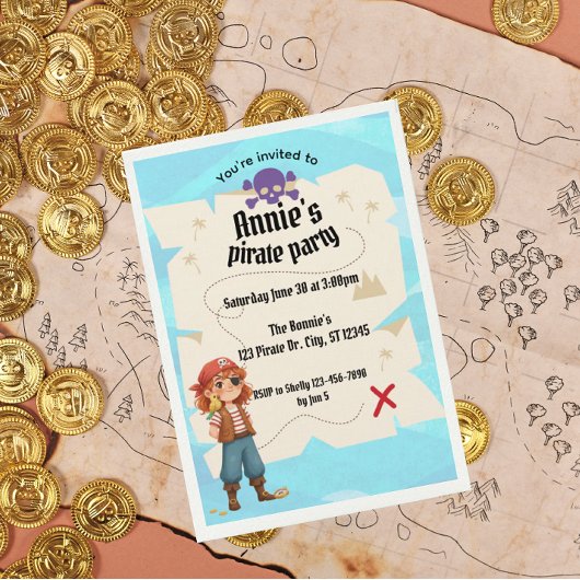 Girls Pirate Map Birthday Party Invitation Einladung