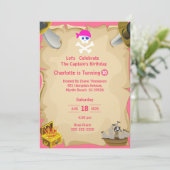 Girls Pirate Skull Karte Geburtstagsparty Einladun (Stehend Vorderseite)