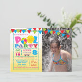 Girls Pool Geburtstagspartys Einladungen mit Foto (Stehend Vorderseite)