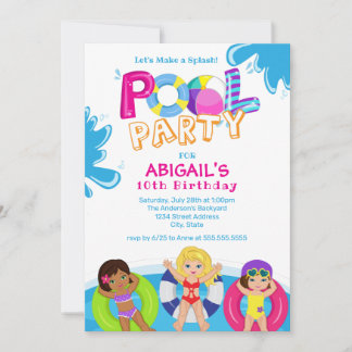 Girls Pool Party 10. Geburtstag Einladung