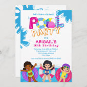 Girls Pool Party 10. Geburtstag Einladung (Vorne/Hinten)