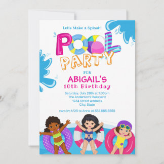 Girls Pool Party 10. Geburtstag Einladung