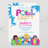 Girls Pool Party 8. Geburtstag Einladung (Vorne/Hinten)