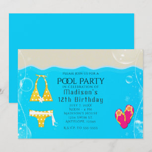 Girls Pool Party Bikini Geburtstag Swim Einladunge Einladung