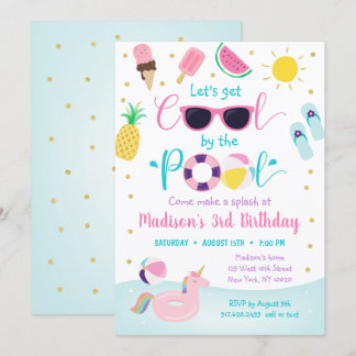 Girls Pool Party Cool Geburtstag Einladung
