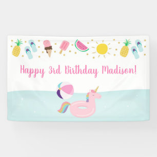 Girls Pool Party Eiscreme Sonnenschein Geburtstag Banner
