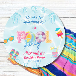 Girls Pool Party Geburtstag Gefallen Vielen Dank Runder Aufkleber