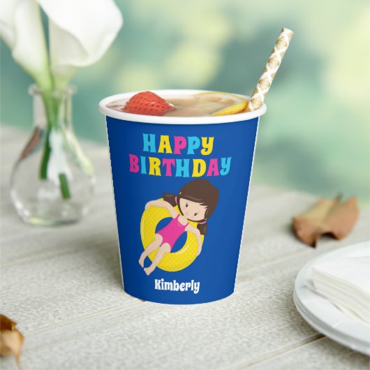 Girls Pool Party Niedlich Custom Kindergeburtstag Pappbecher (In Situ)