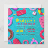 GIRLS POOL SWIM FLOATS Birthday Party Invitation Einladung (Vorderseite)