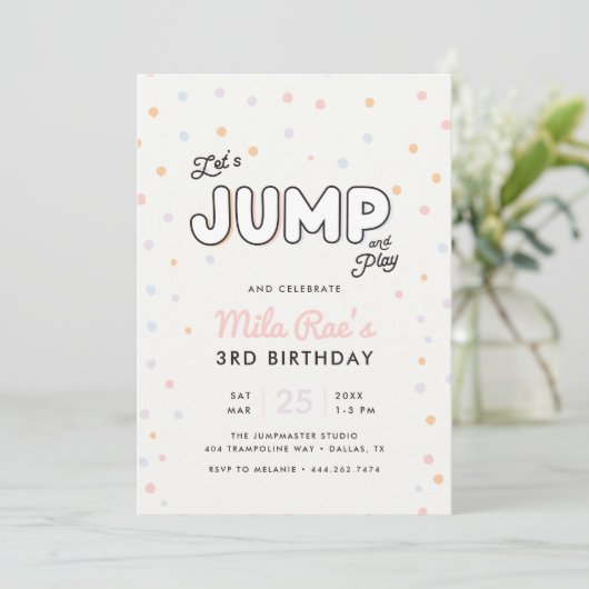 Girls' Preppy Jump & Bounce Party Einladung (Stehend Vorderseite)