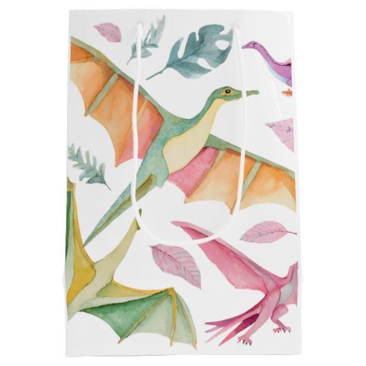 Girls Pretty Dinosaur Birthday Gift Bag Mittlere Geschenktüte (Rückseite)