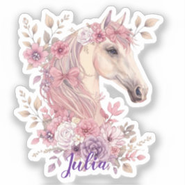Girls Pretty Ponies Pastel Floral Horse Aufkleber
