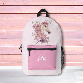 Girls Pretty Ponies Pastel Floral Horse Backpack Bedruckter Rucksack