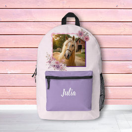 Girls Pretty Ponies Pastel Floral Horse Backpack Bedruckter Rucksack