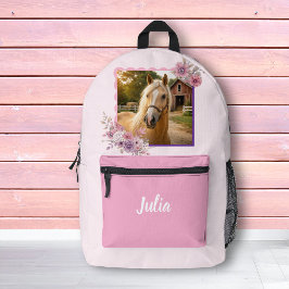Girls Pretty Ponies Pastel Floral Horse Backpack Bedruckter Rucksack