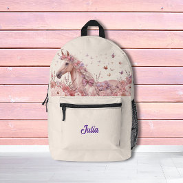 Girls Pretty Ponies Pastel Floral Horse Bedruckter Rucksack