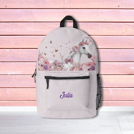 Girls Pretty Ponies Pastel Floral Horse Bedruckter Rucksack