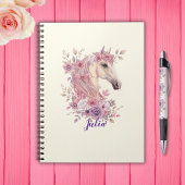 Girls Pretty Ponies Pastel Floral Horse Notizblock