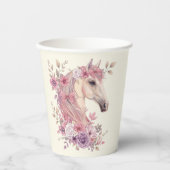 Girls Pretty Ponies Pastel Floral Horse Pappbecher (Vorderseite)