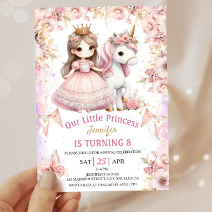 Girls Princess Unicorn 8. Geburtstag Einladung